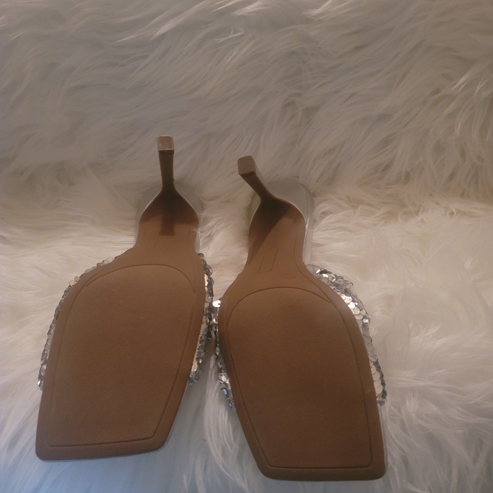 Marc Fisher Glittering Silver Sequin Mules