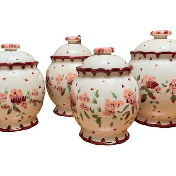 Laura Ashley Ceramic Canister Set - Cream and Maroon Floral