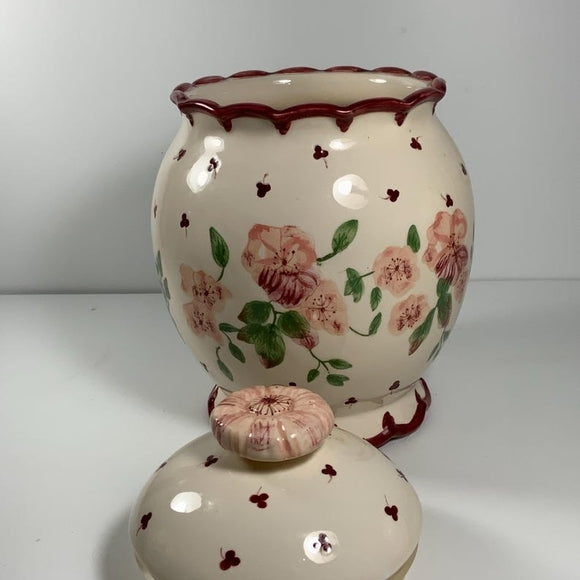 Laura Ashley Ceramic Canister Set - Cream and Maroon Floral