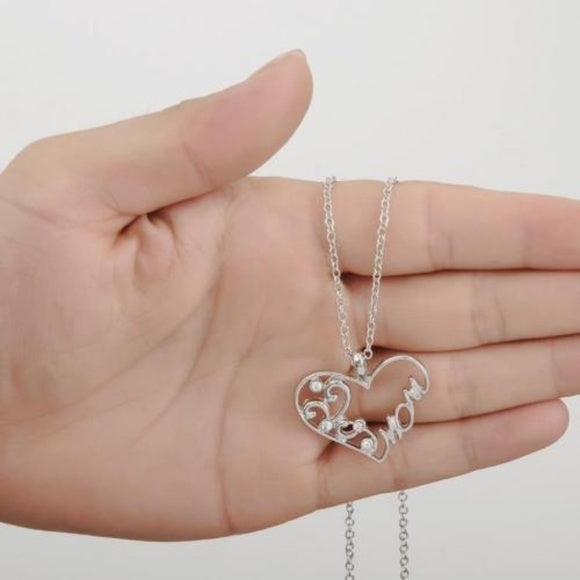 Mom Necklace Silver Heart Pendant