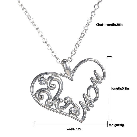 Mom Necklace Silver Heart Pendant