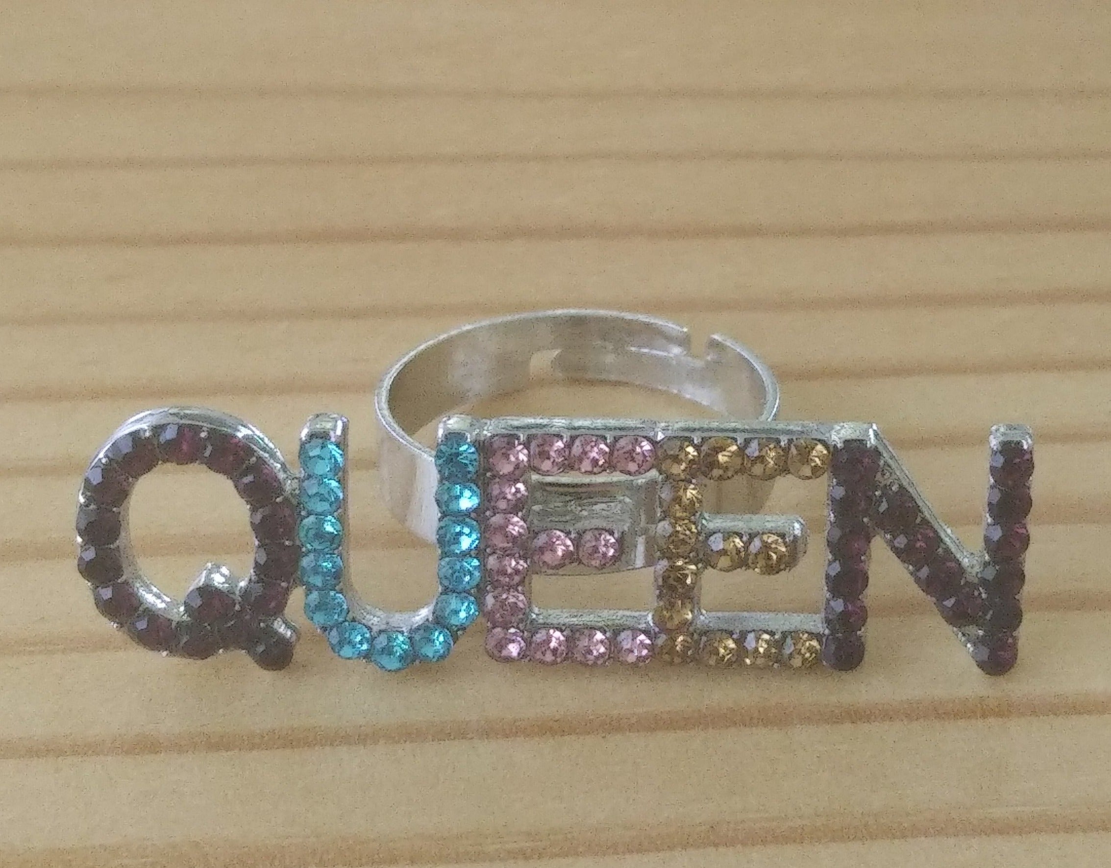 Multicolored Silver QUEEN Ring